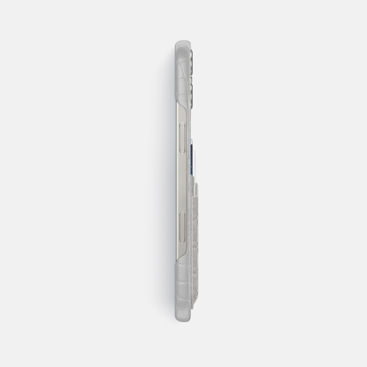 Grey iPhone 16 Pro Max Slim Double Card Case In Himalayan Crocodile -3 | Grey