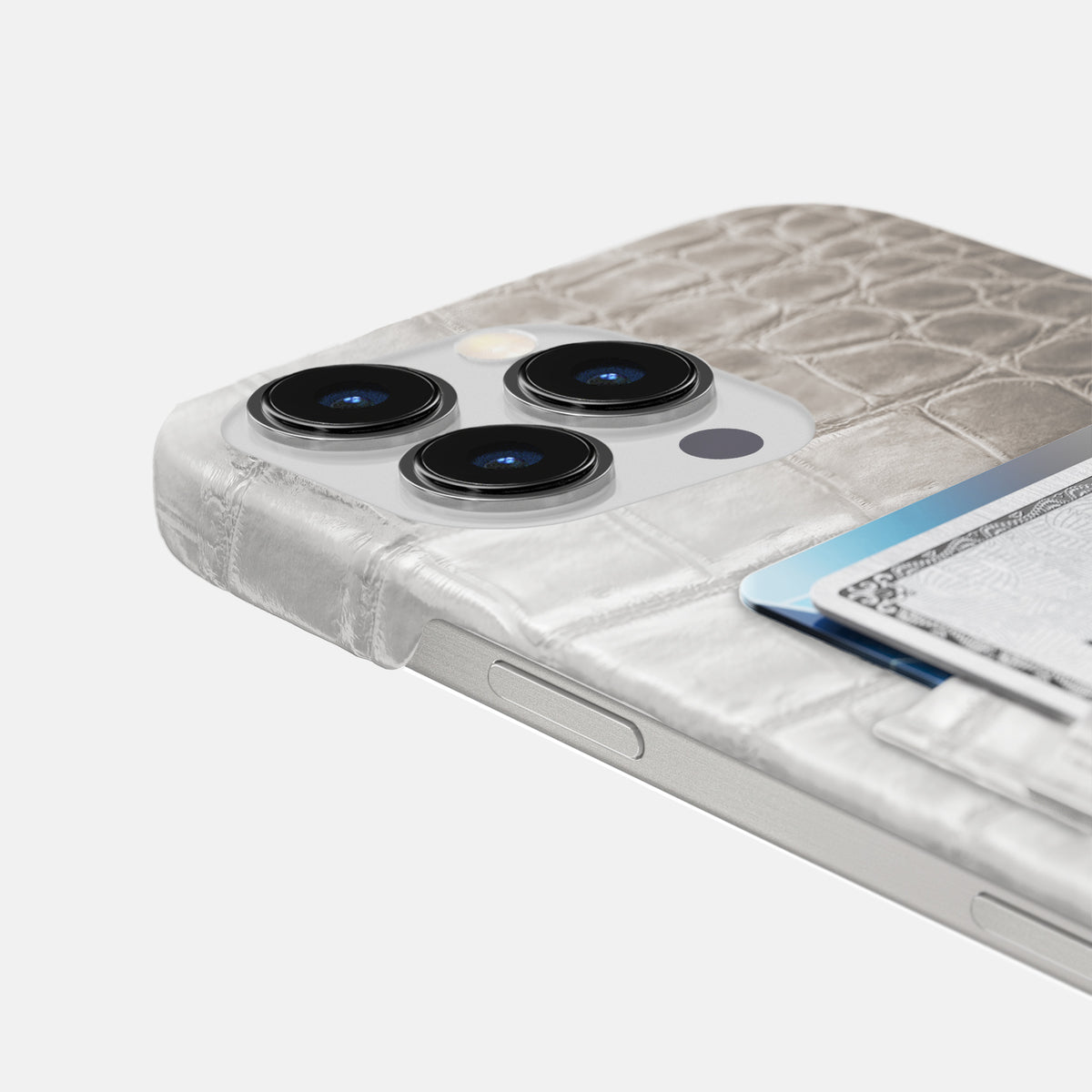 Grey iPhone 16 Pro Max Slim Double Card Case In Himalayan Crocodile -5 | Grey
