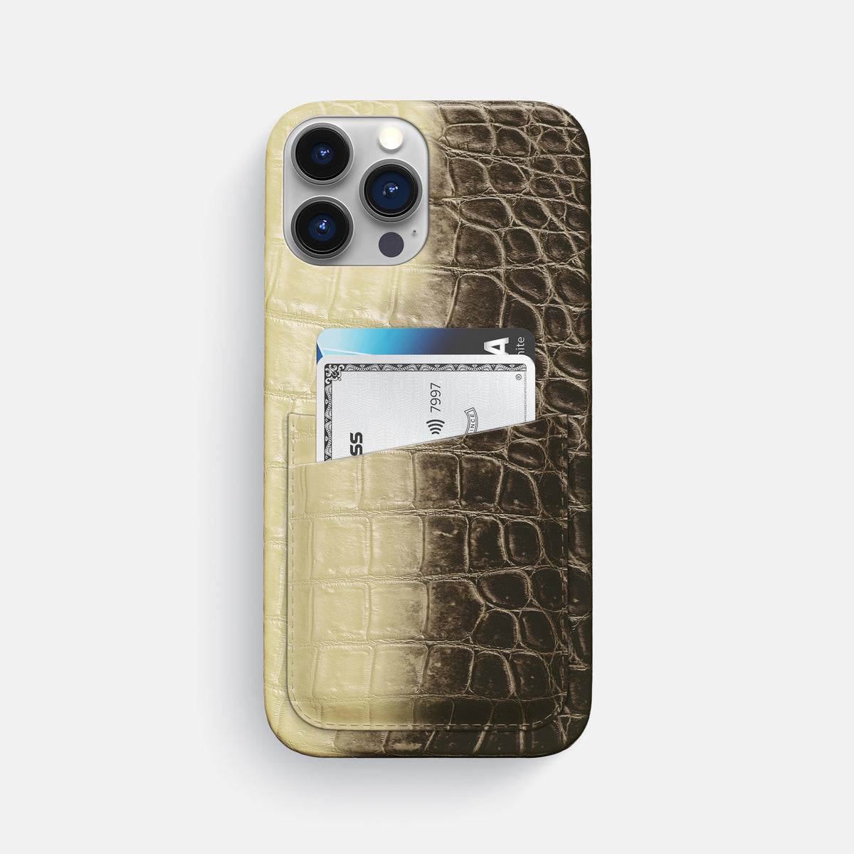 Natural iPhone 16 Pro Max Slim Double Card Case In Himalayan Crocodile -1 | Natural
