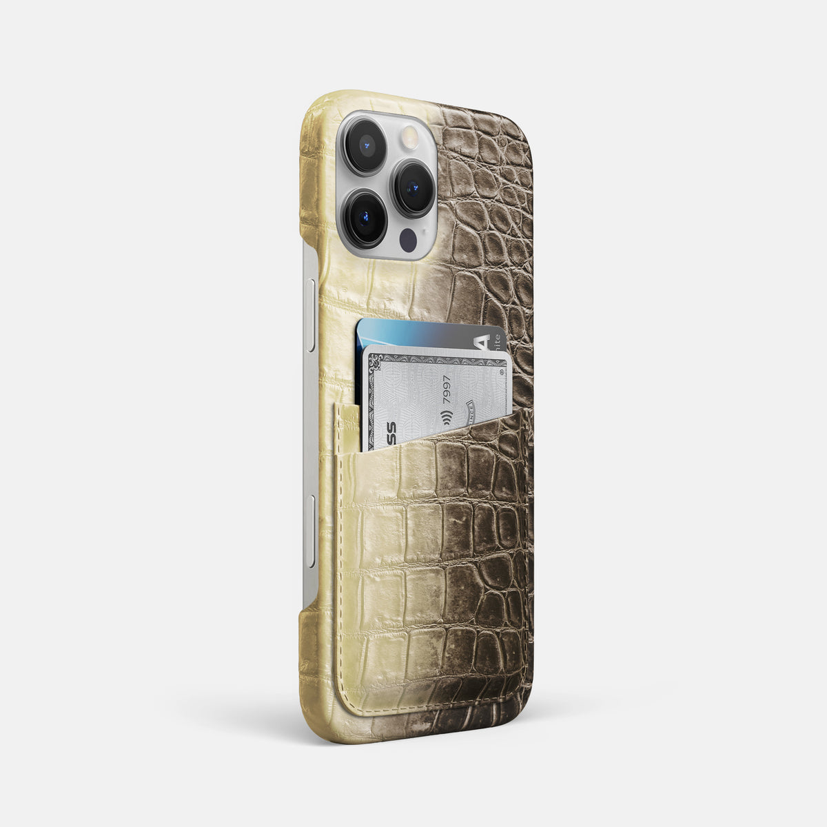 Natural iPhone 16 Pro Max Slim Double Card Case In Himalayan Crocodile -2 | Natural