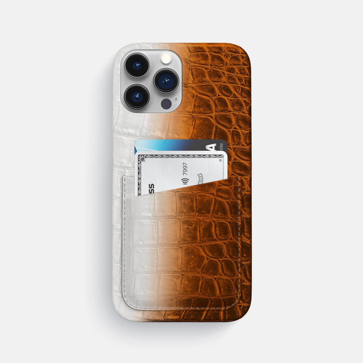 Orange iPhone 16 Pro Max Slim Double Card Case In Himalayan Crocodile -1 | Orange