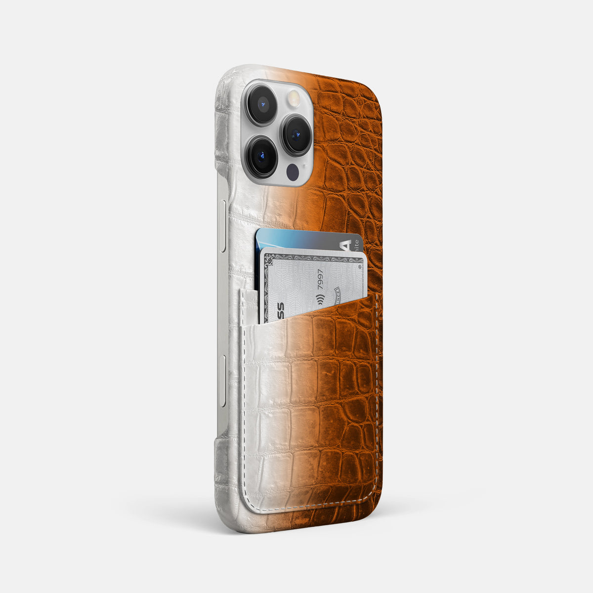 Orange iPhone 16 Pro Max Slim Double Card Case In Himalayan Crocodile -2 | Orange