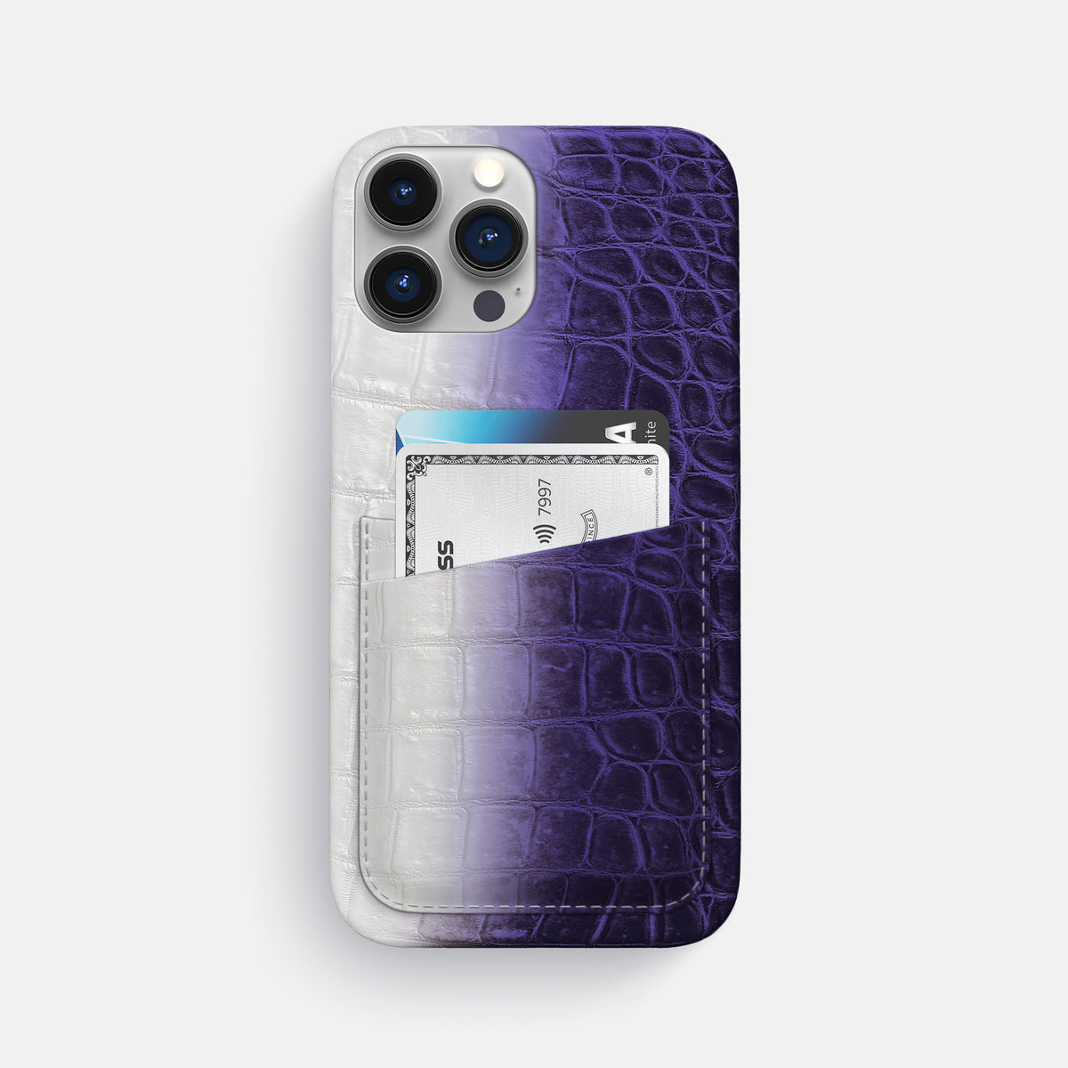 Purple iPhone 16 Pro Max Slim Double Card Case In Himalayan Crocodile -1 | Purple