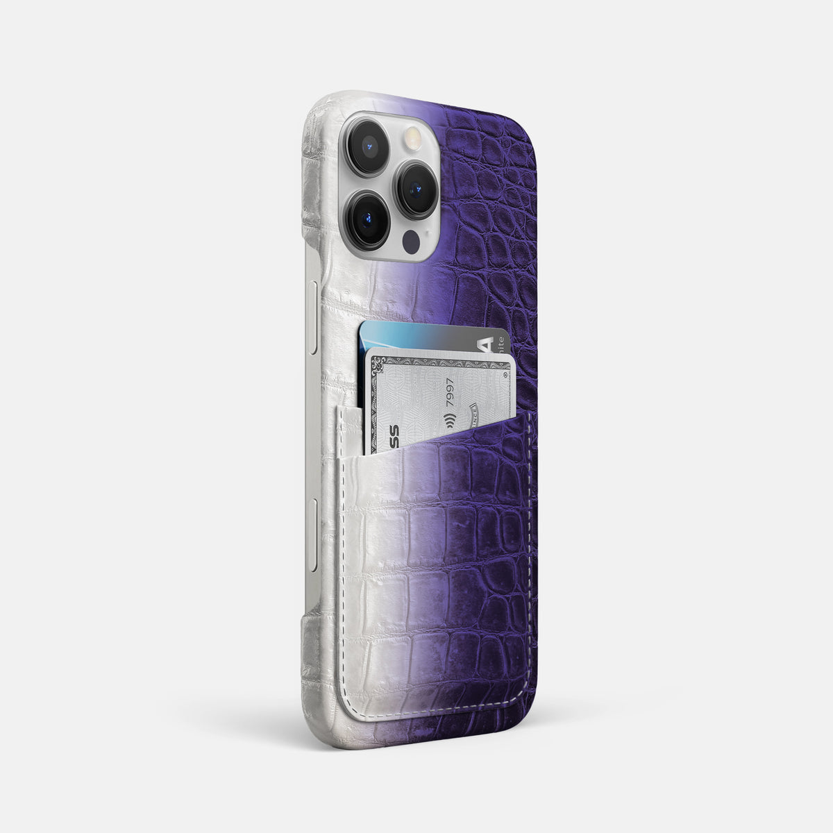 Purple iPhone 16 Pro Max Slim Double Card Case In Himalayan Crocodile -2 | Purple