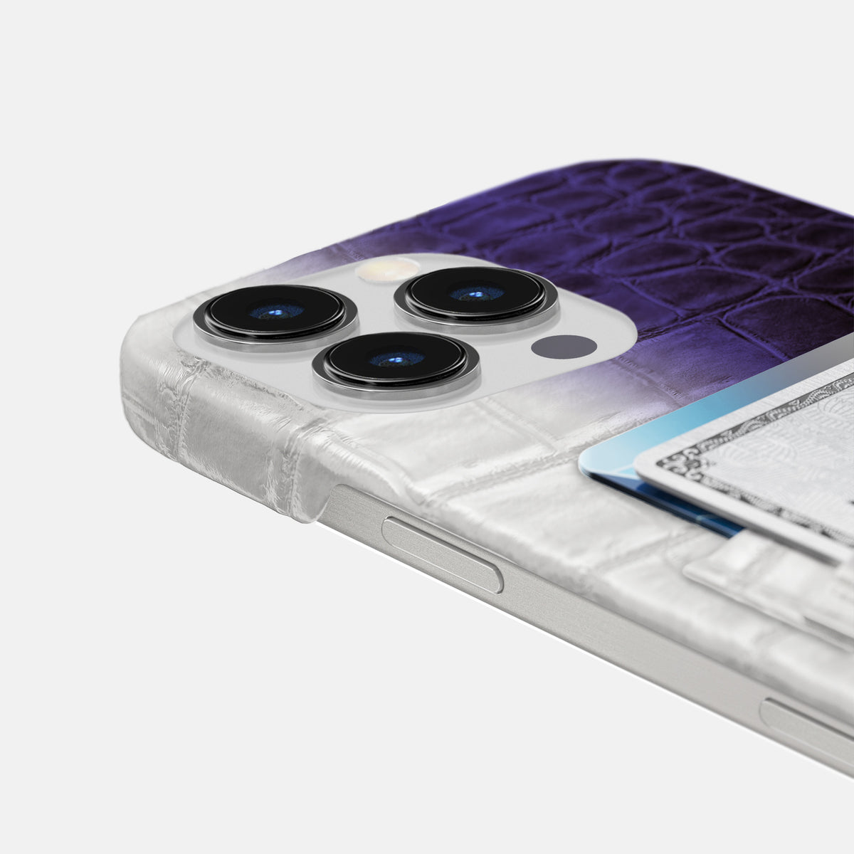 Purple iPhone 16 Pro Max Slim Double Card Case In Himalayan Crocodile -5 | Purple
