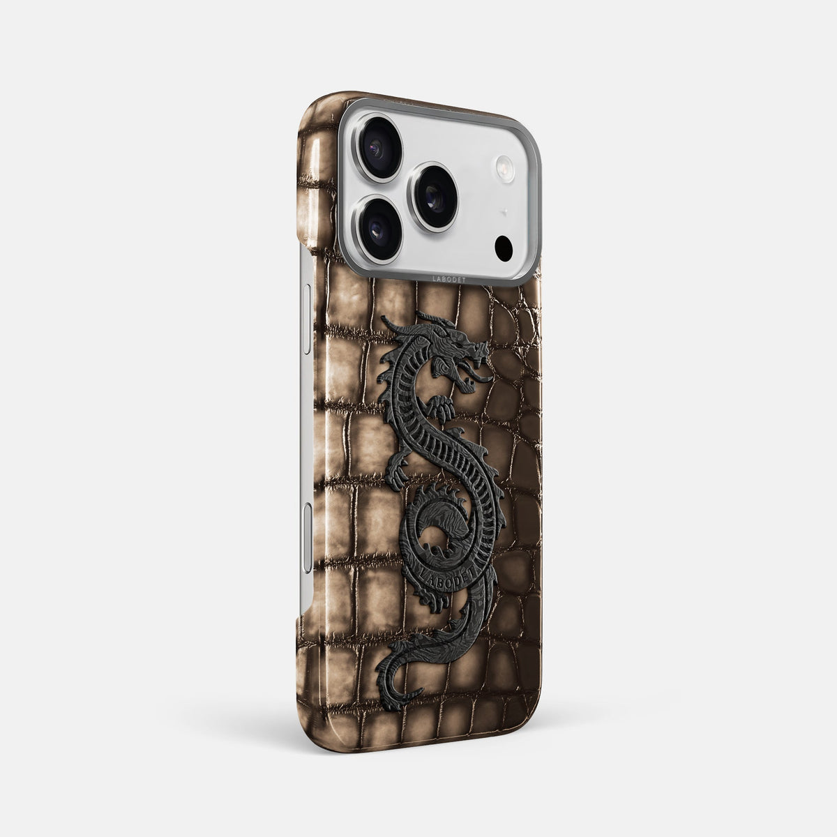 Classic Case With Carbon Dragon For iPhone 18 Pro Max In Patina Alligator -2 | Etoupe-Steel
