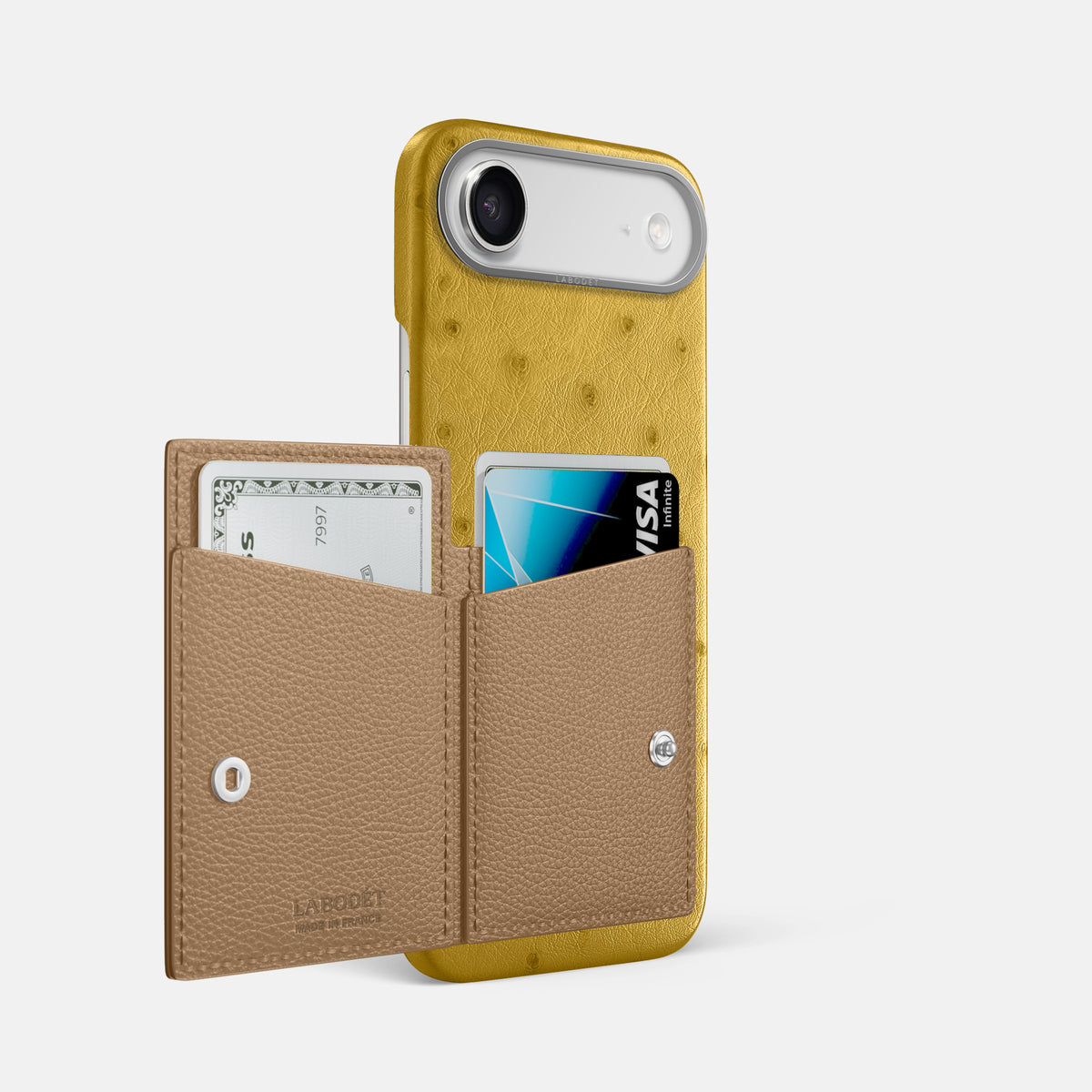 Bi-Fold Case For iPhone 17 Air In Ostrich -2 | Gold-Steel