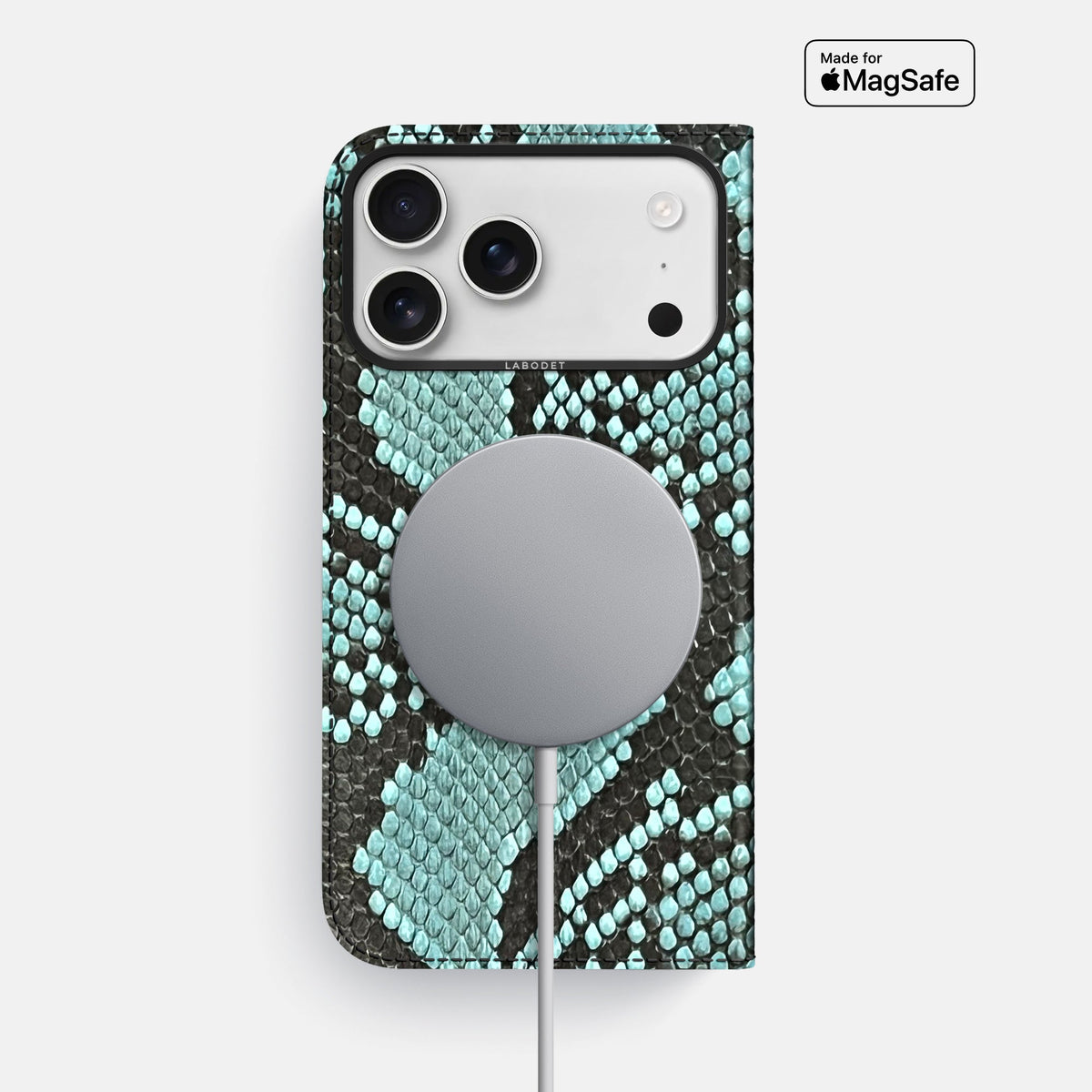 Folio Case For iPhone 18 Pro Max In Deluxe Python -3 | Blue-Lagoon-Black