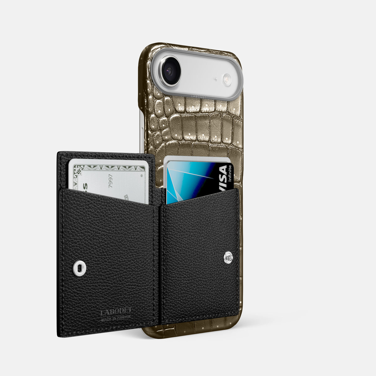 Bi-Fold Case For iPhone 17 Air In Porosus Crocodile -2 | Bronze-Steel