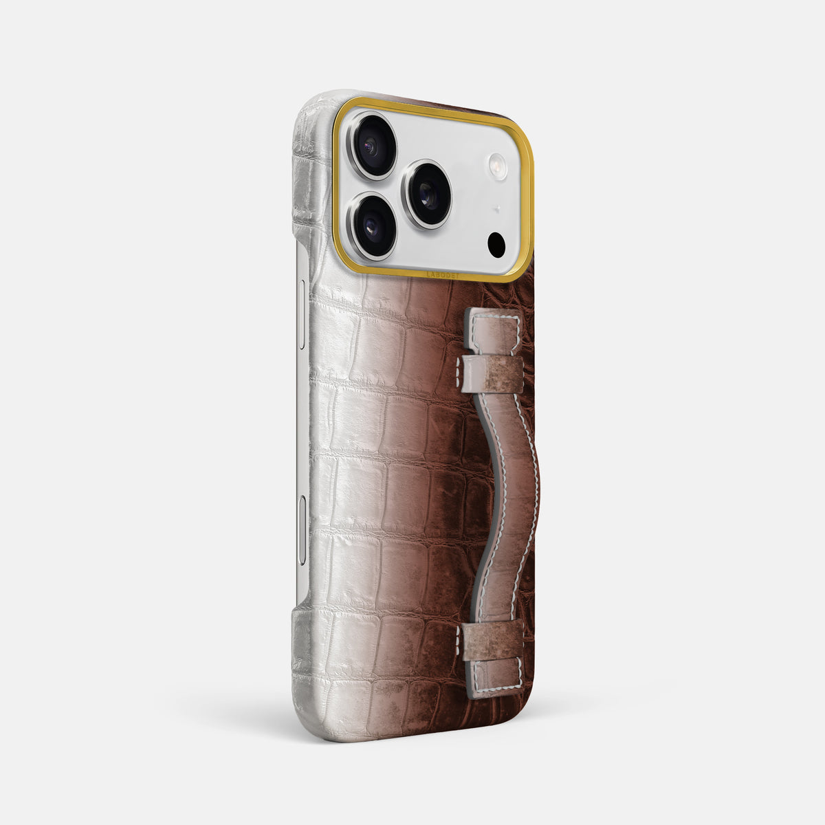 Handle Case For iPhone 17 Pro Max In Himalayan Crocodile -2 | Dark-Brown-Gold