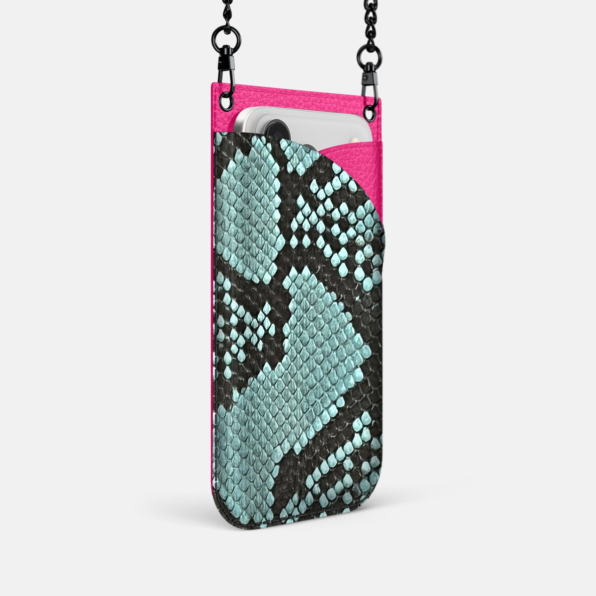 Crossbody Bag For iPhone 18 Pro In Deluxe Python -2 | Blue-Lagoon-Black