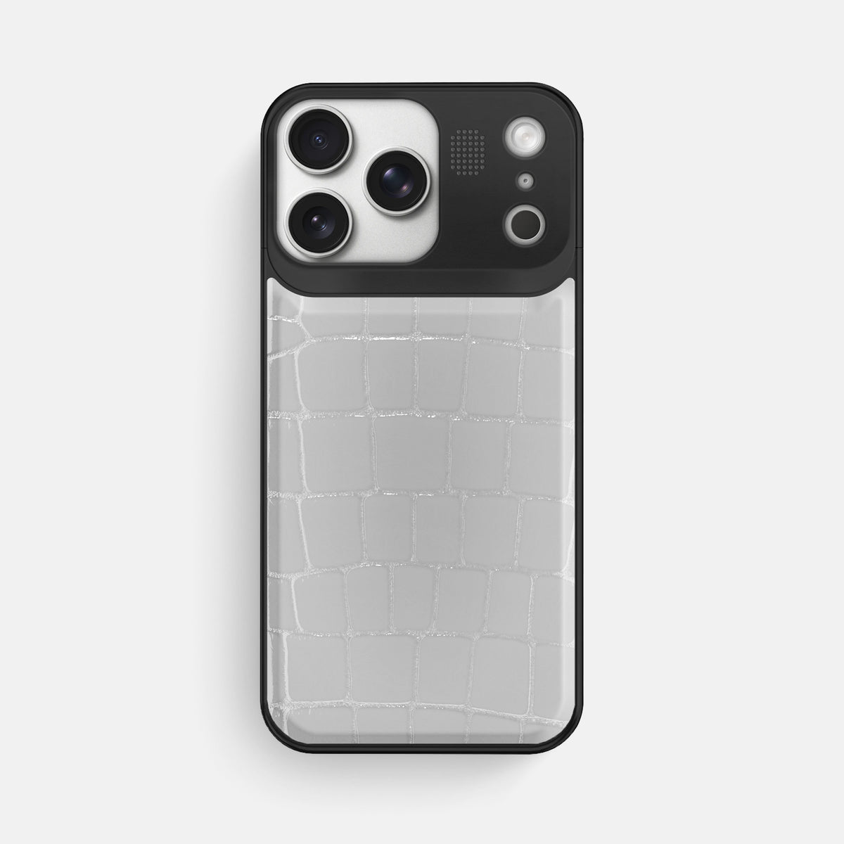 Metal Case For iPhone 17 Pro Max In Shiny Alligator -1 | White-Black