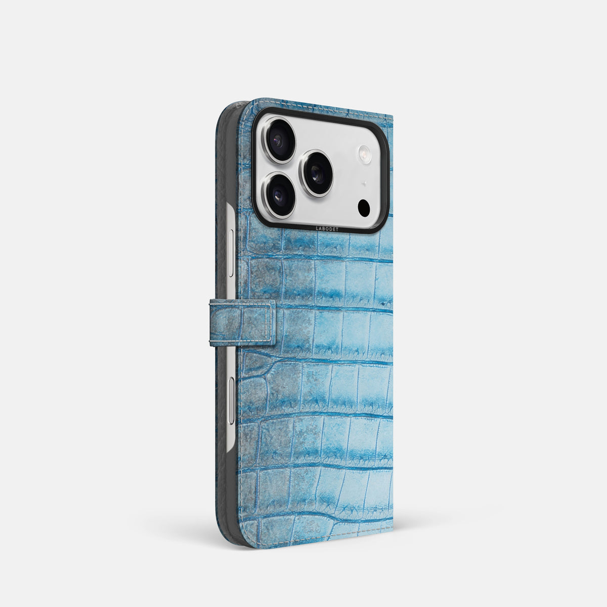 Folio Case with Clasp For iPhone 17 Pro In Himalayan Crocodile -1 | Ice-Blue-Black