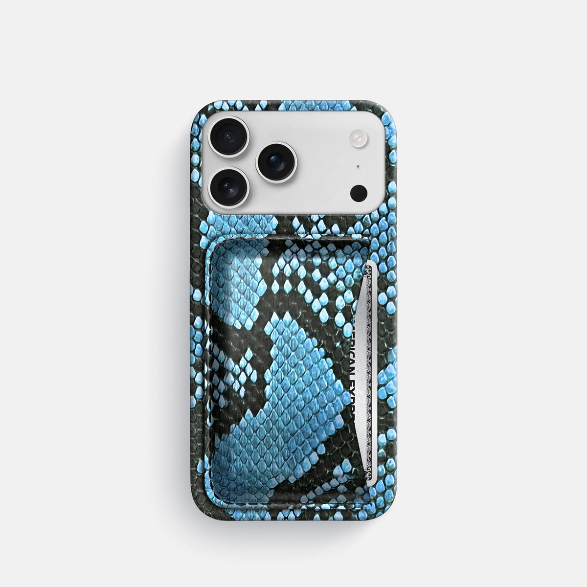 Slim Card Case For iPhone 18 Pro In Deluxe Python -1 | Pacific-Blue