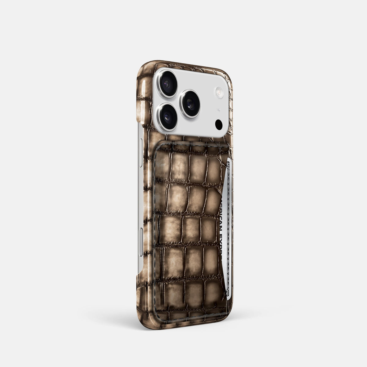 Slim Card Case For iPhone 18 Pro In Patina Alligator -2 | Etoupe