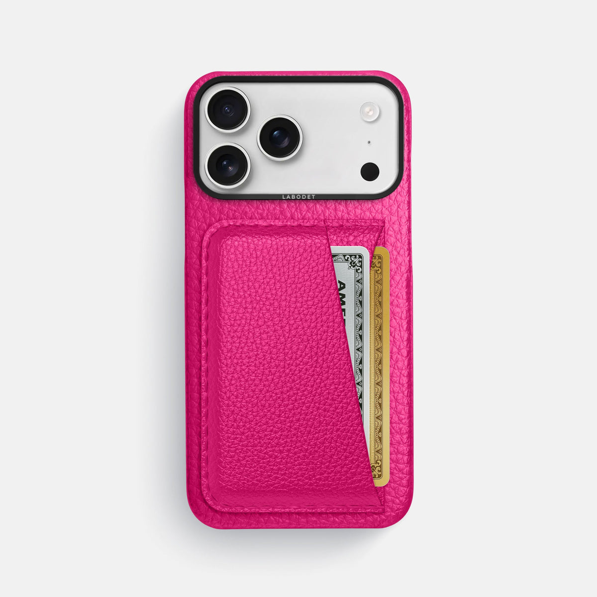 Double Card Case For iPhone 18 Pro Max In Calf -1 | Magenta-Black
