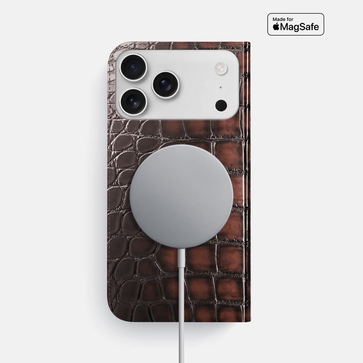 Folio Slim Case For iPhone 18 Pro Max In Patina Alligator -3 | Havana-Brown