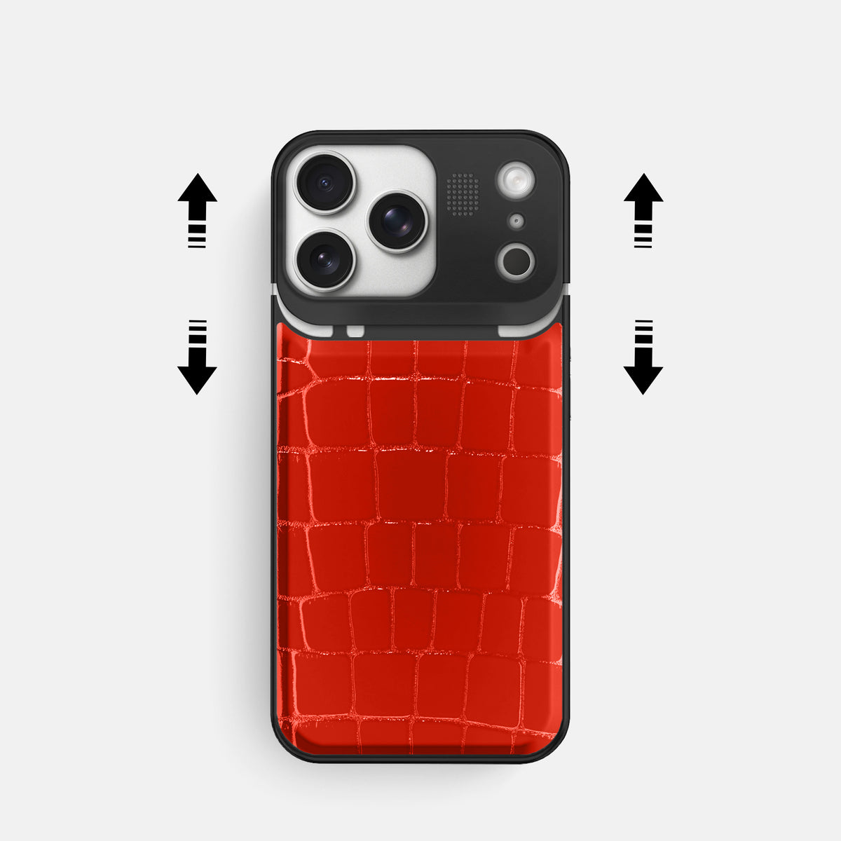 Metal Case For iPhone 17 Pro In Shiny Alligator -2 | Coral-Orange-Black