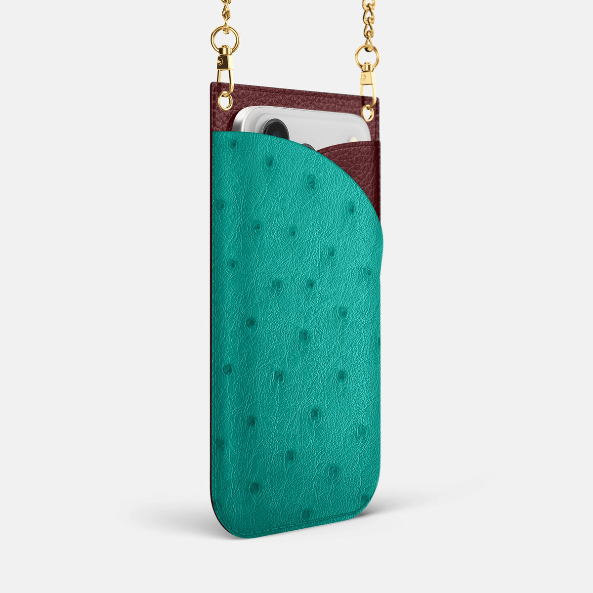 Crossbody Bag For iPhone 18 Pro Max In Ostrich -2 | Turquoise-Gold