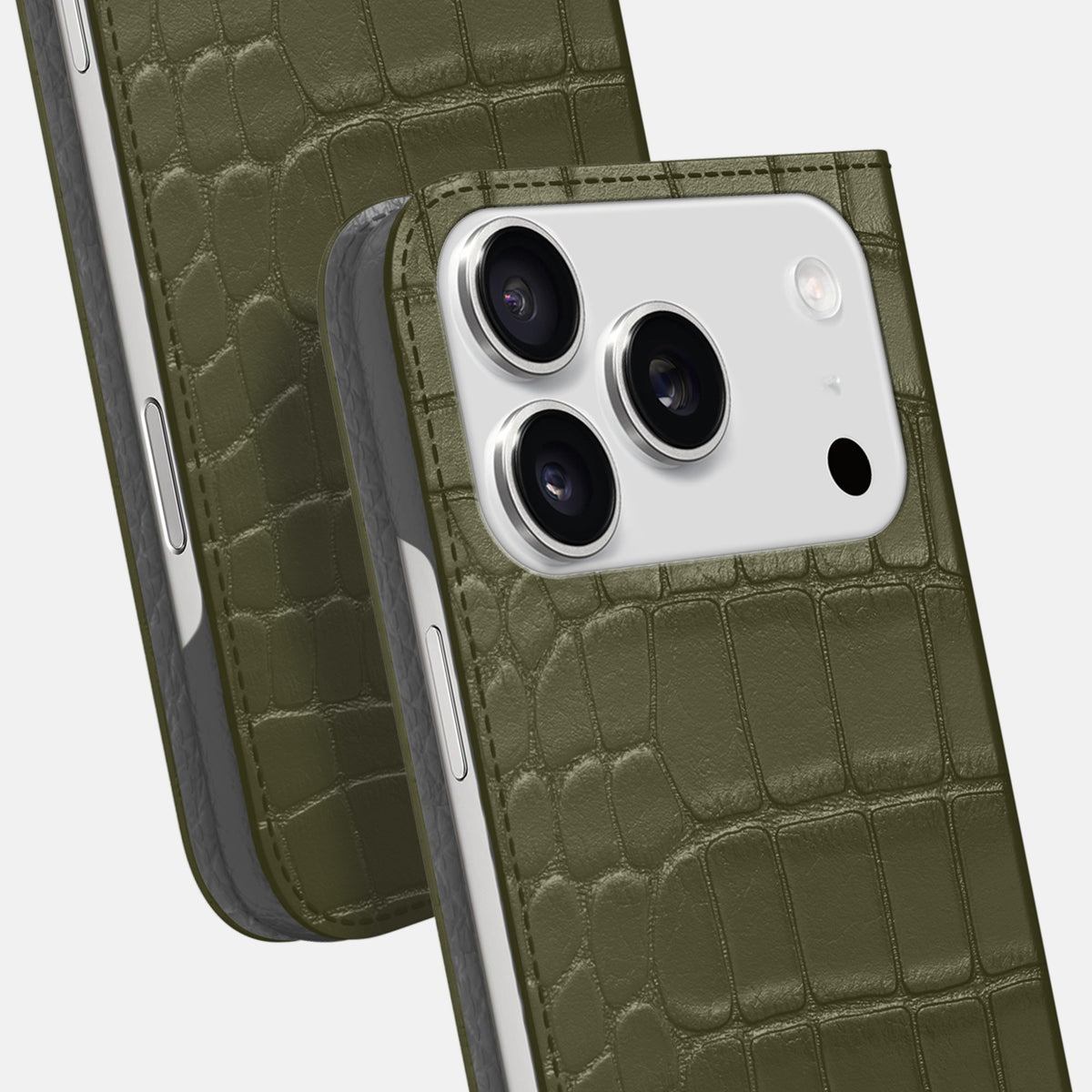 Folio Slim Case For iPhone 18 Pro Max In Alligator -5 | Kaki-Green