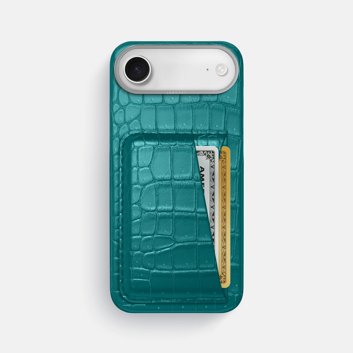 Double Card Case For iPhone 17 Air In Porosus Crocodile -1 | Celadon-Steel