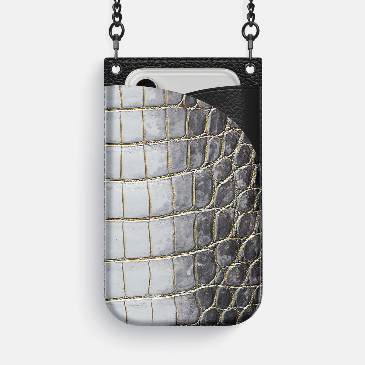 Crossbody Bag For iPhone 18 Pro Max In Himalayan Crocodile -1 | Gold-Black