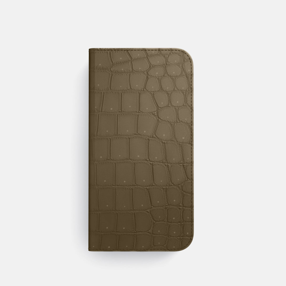 Folio Case with Card For iPhone 18 Pro In Porosus Crocodile -4 | Kaki-Green-Steel