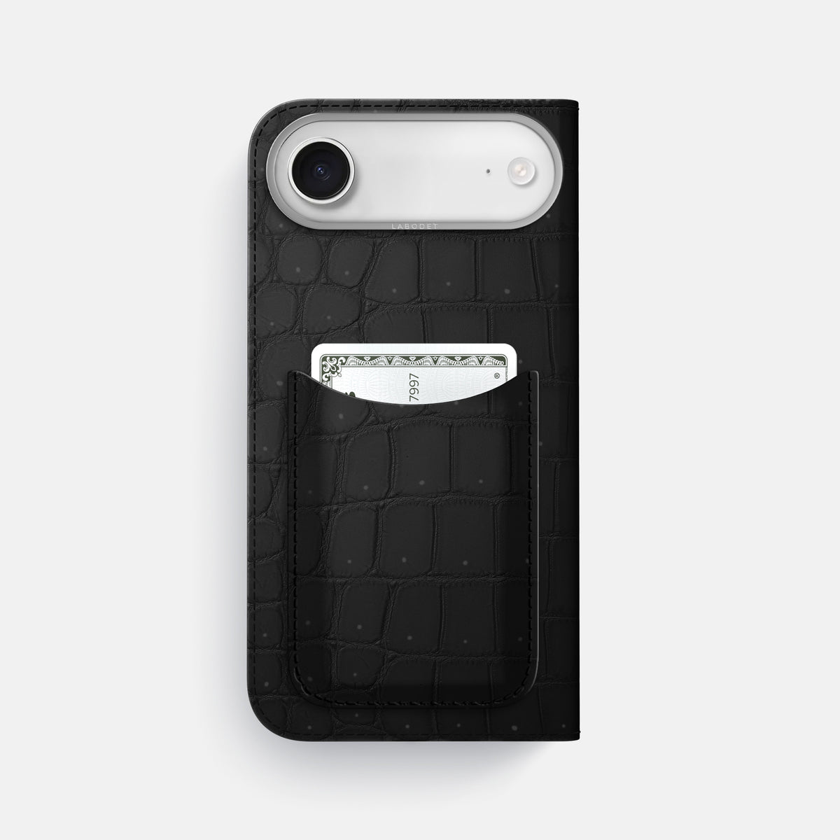 Folio Case with Card For iPhone 17 Air In Porosus Crocodile -3 | Black-Steel