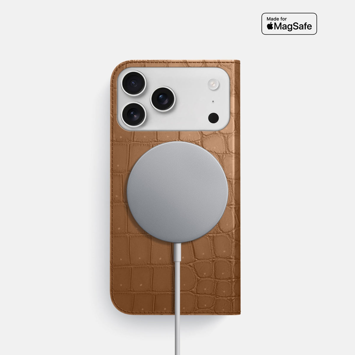 Folio Slim Case For iPhone 18 Pro In Porosus Crocodile -3 | Milk-Chocolate