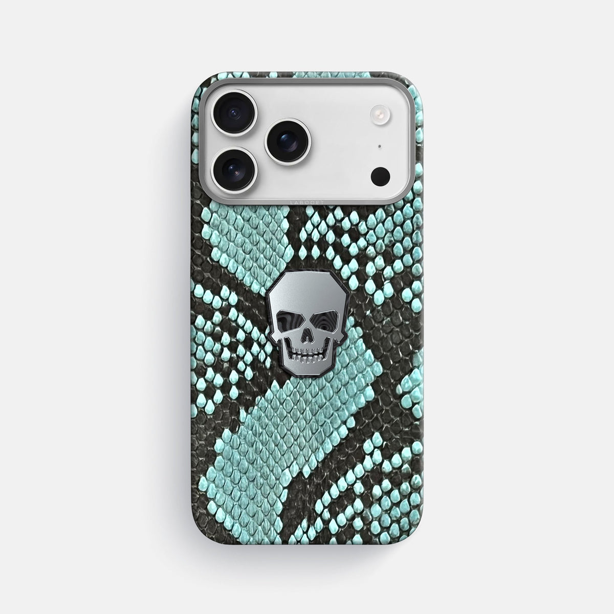 Classic Case With Titanium Skull For iPhone 18 Pro Max In Deluxe Python -1 | Blue-Lagoon-Steel