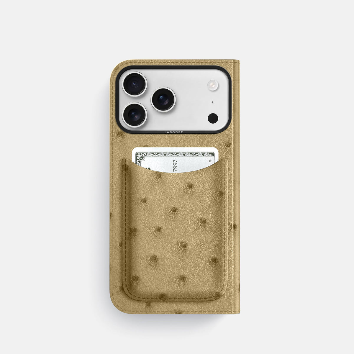 Folio Case with Card For iPhone 18 Pro In Ostrich -3 | Desert-Sand-Black