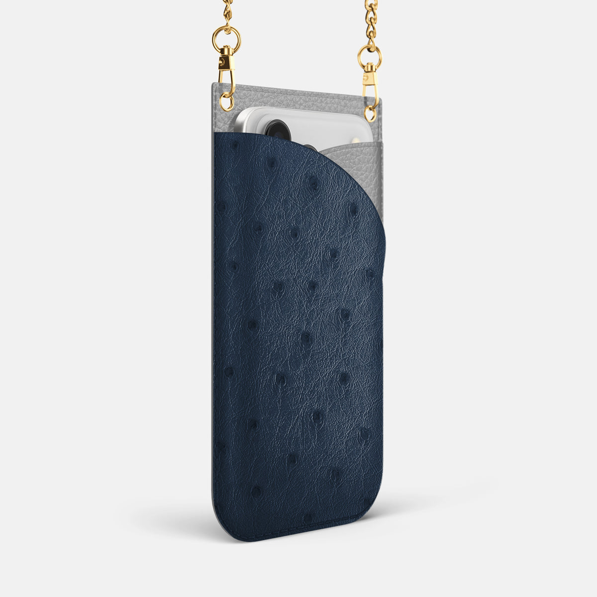 Crossbody Bag For iPhone 17 Pro Max In Ostrich -2 | Navy-Blue-Gold