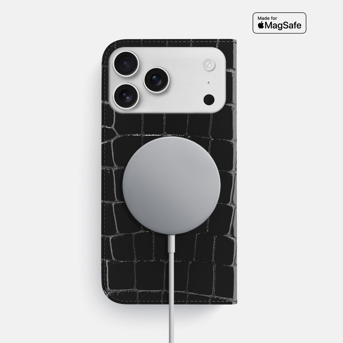 Folio Slim Case For iPhone 18 Pro Max In Shiny Alligator -3 | Black