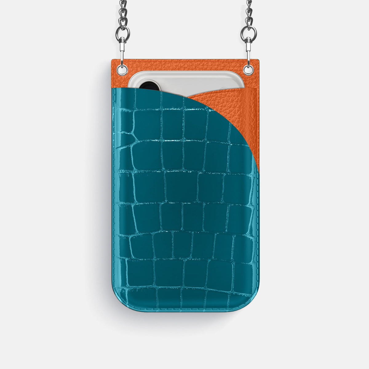 Crossbody Bag For iPhone 18 Pro In Shiny Alligator -1 | Curacao-Steel