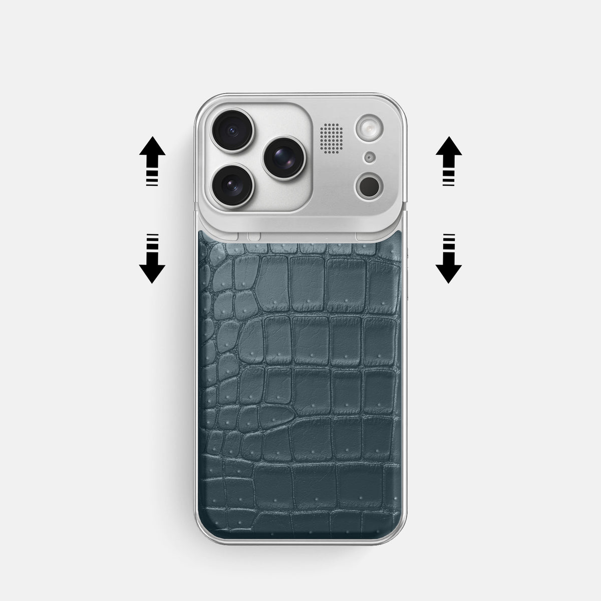 Metal Case For iPhone 17 Pro In Porosus Crocodile -2 | Denim-Steel