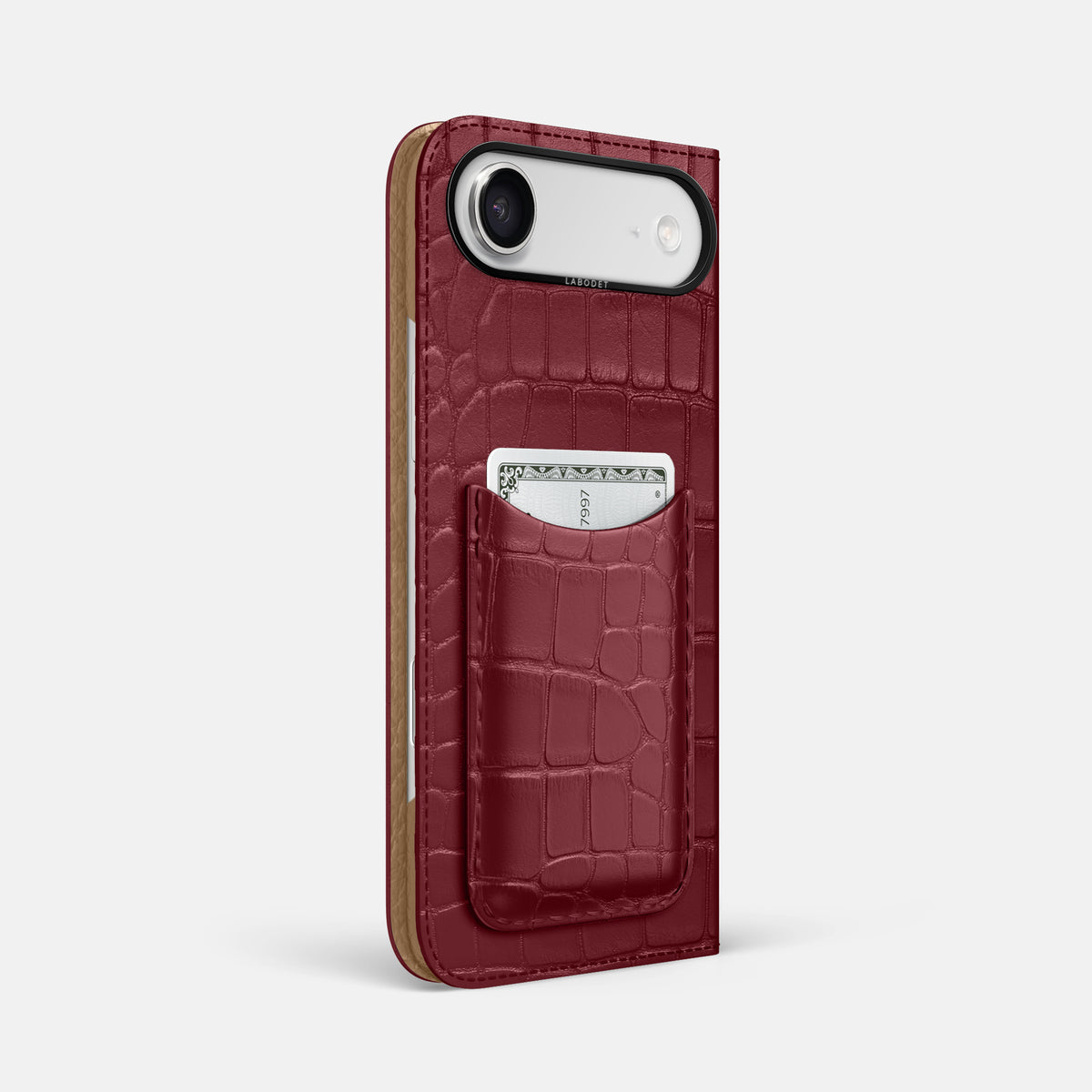 Folio Case with Card For iPhone 17 Air In Alligator -1 | Burgundy-Black
