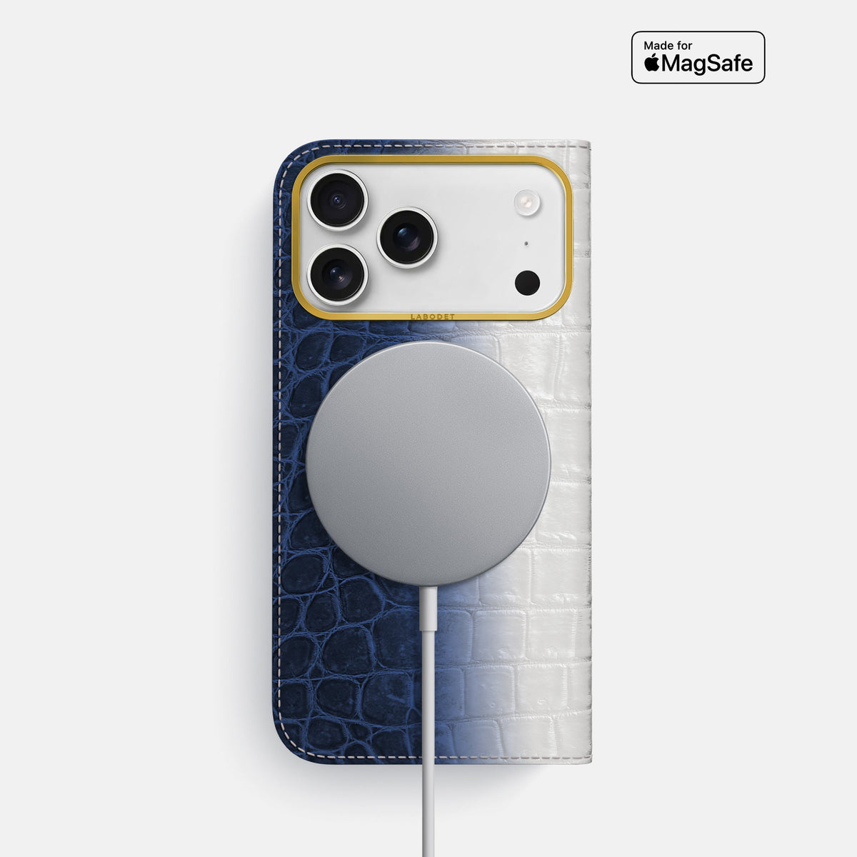 Folio Case For iPhone 18 Pro In Himalayan Crocodile -3 | Navy-Blue-Gold