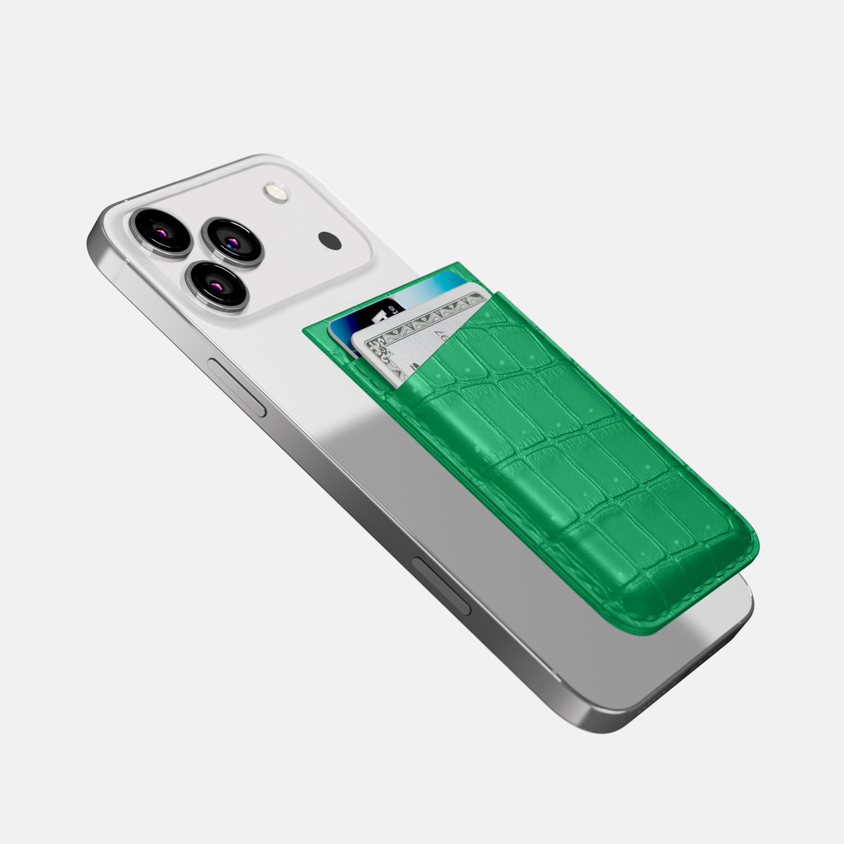 MagSafe Wallet For iPhone 17 Pro In Porosus Crocodile -4 | Cactus-Green
