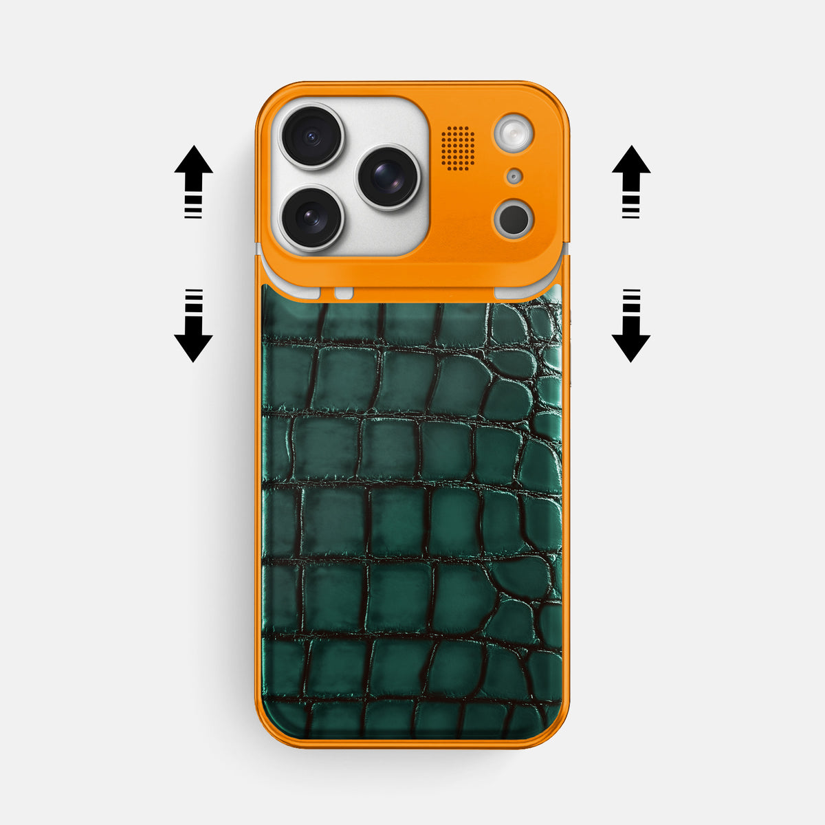Metal Case For iPhone 17 Pro Max In Patina Alligator -2 | Green-Orange