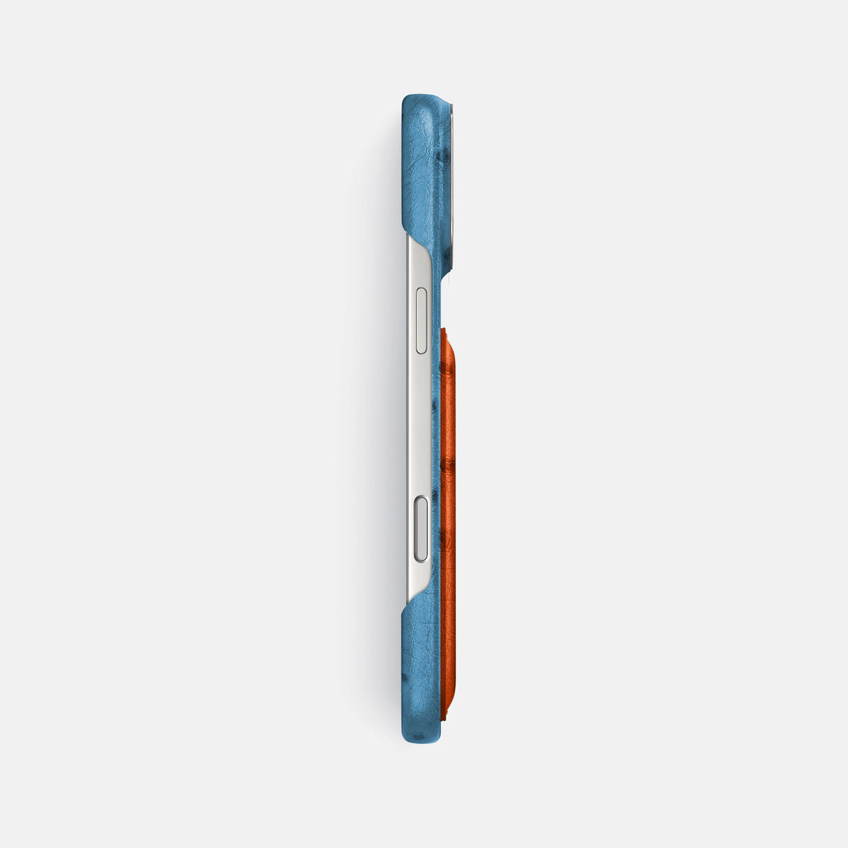 Double Card Case Coloré For iPhone 18 Pro Max In Ostrich -3 | Blue-Jeans-Steel