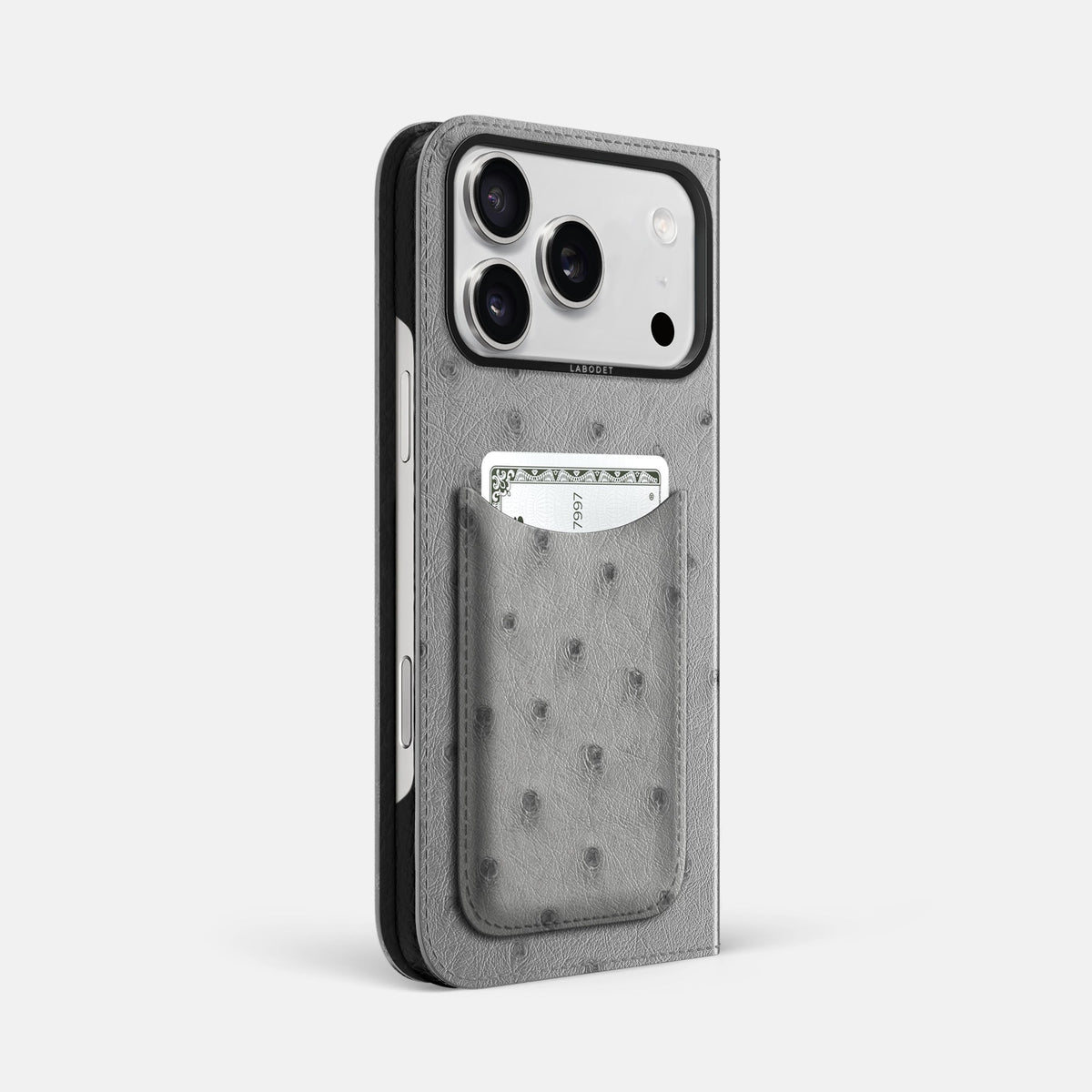 Folio Case with Card For iPhone 18 Pro Max In Ostrich -1 | Silver-Black