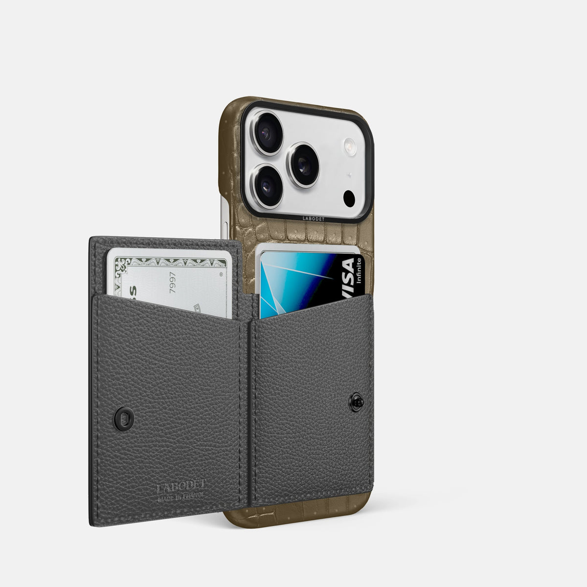 Bi-Fold Case For iPhone 18 Pro In Porosus Crocodile -2 | Kaki-Green-Black