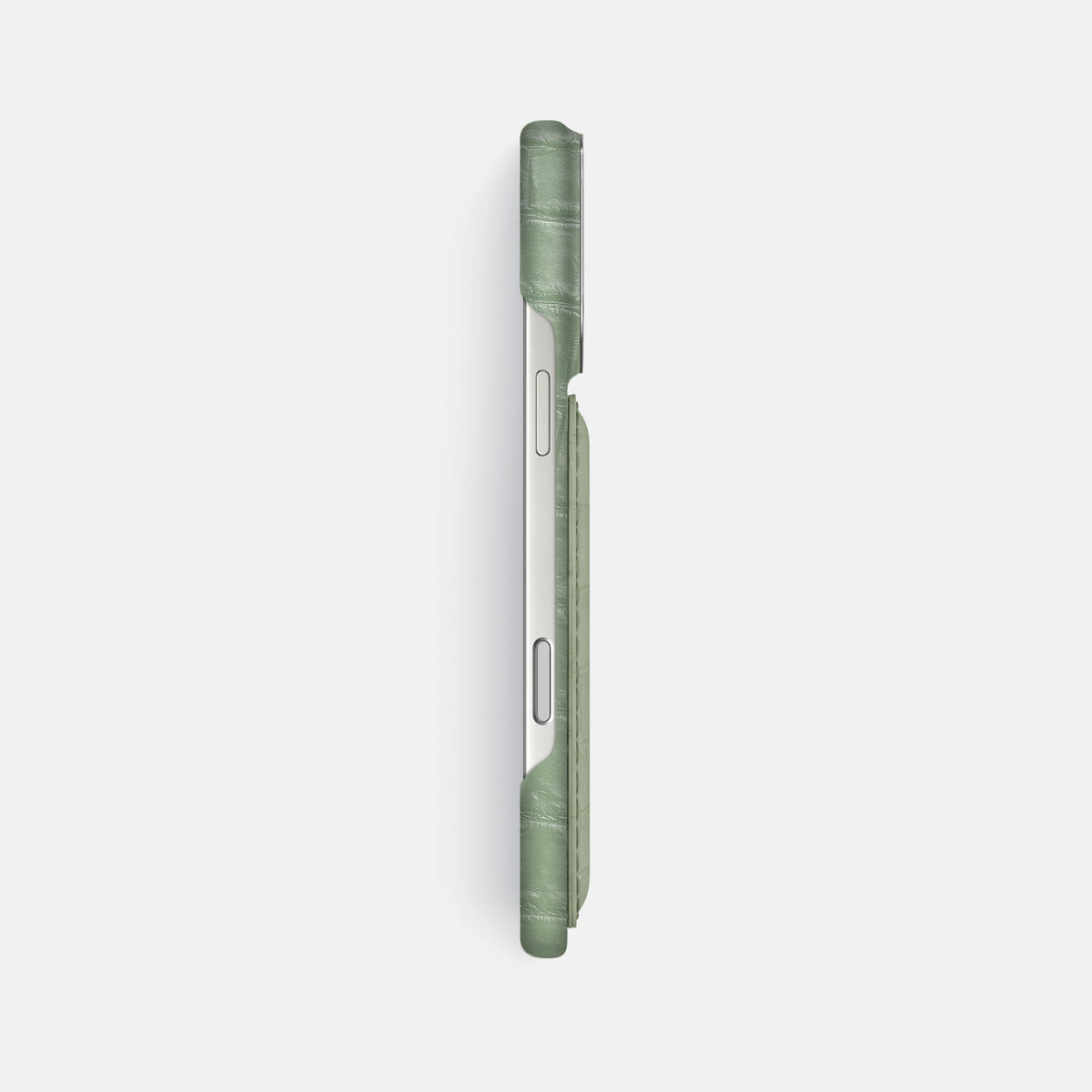 Double Card Case For iPhone 18 Pro Max In Himalayan Crocodile -3 | Pistachio-Steel