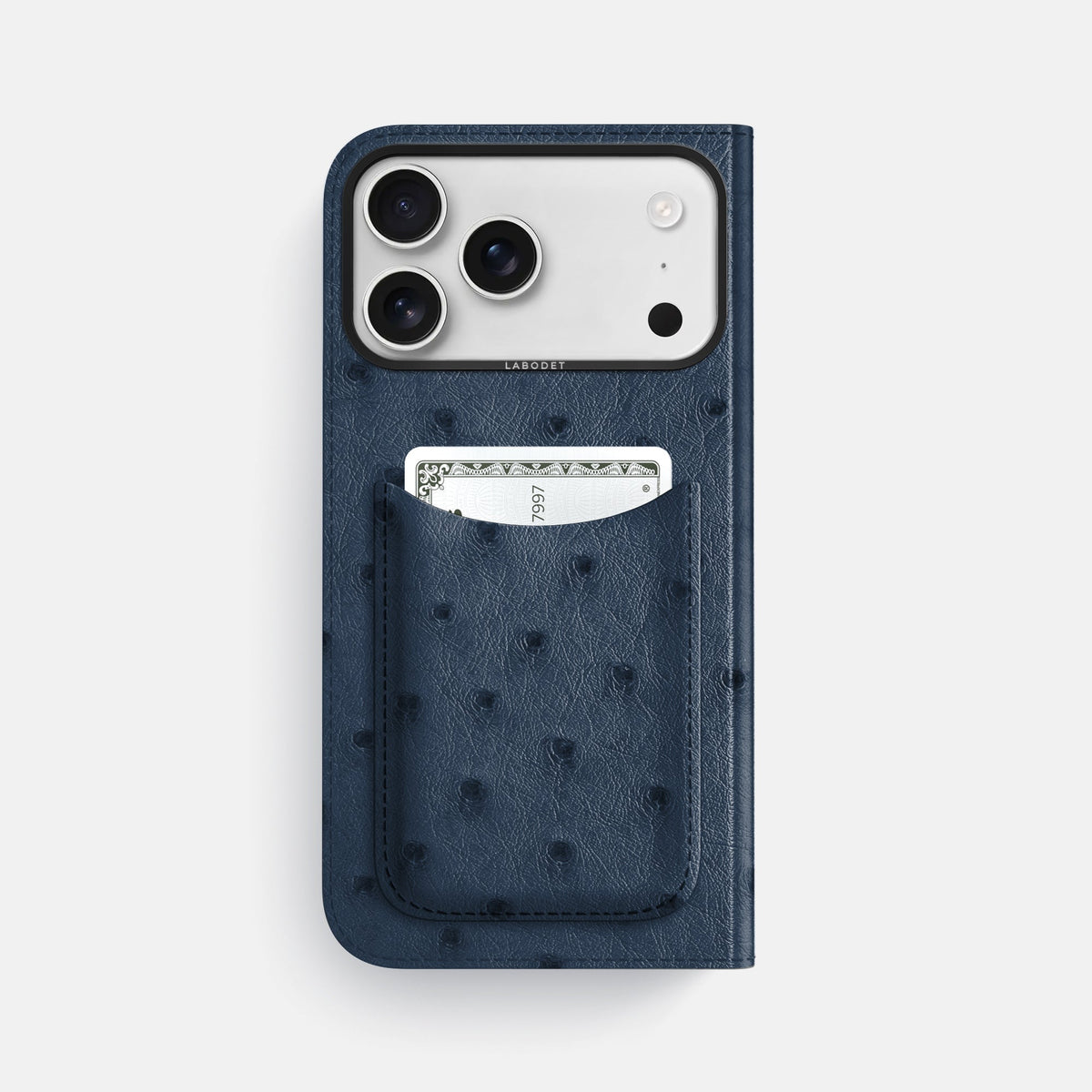 Folio Case with Card For iPhone 18 Pro Max In Ostrich -3 | Navy-Blue-Black