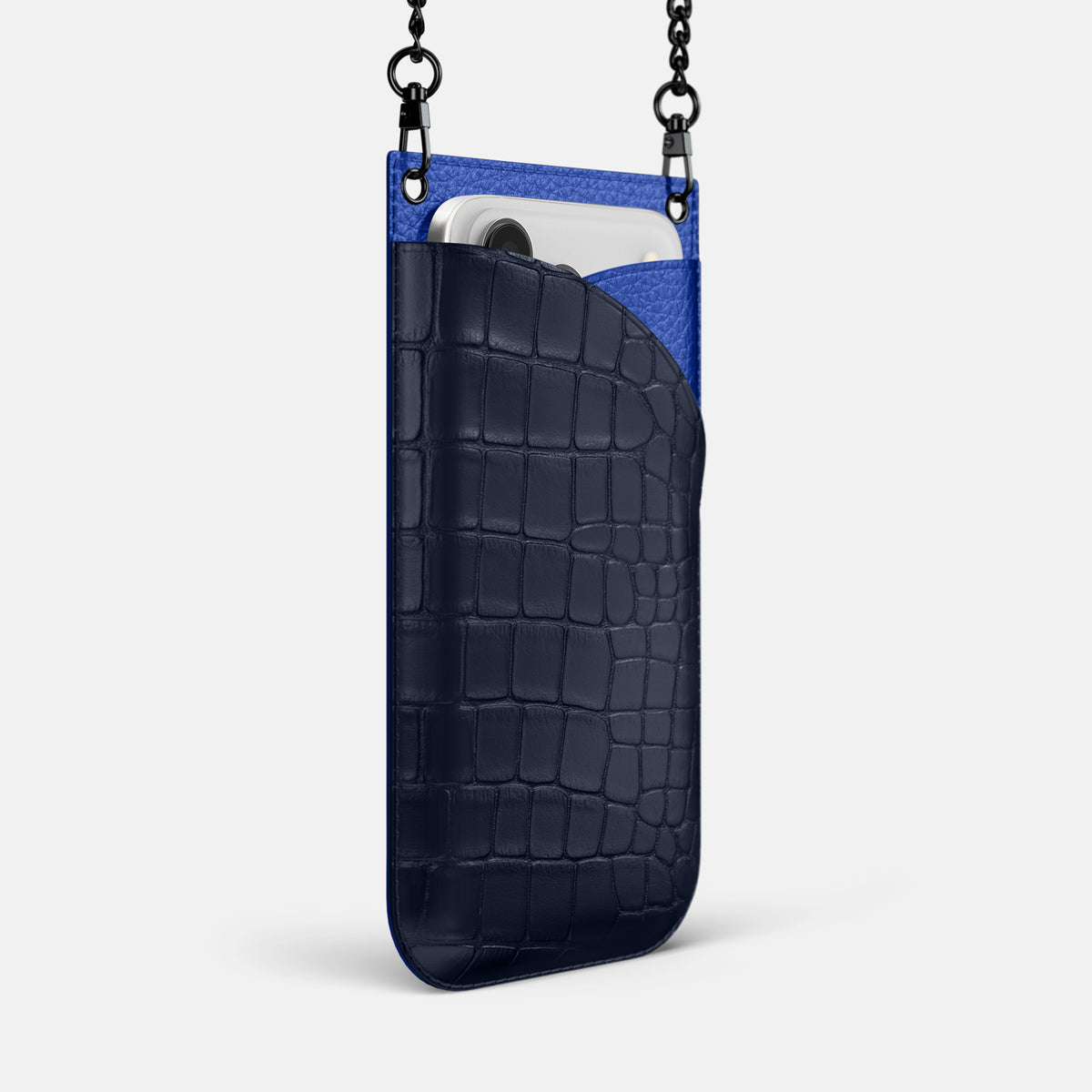 Crossbody Bag For iPhone 17 Pro In Alligator -2 | Navy-Blue-Black