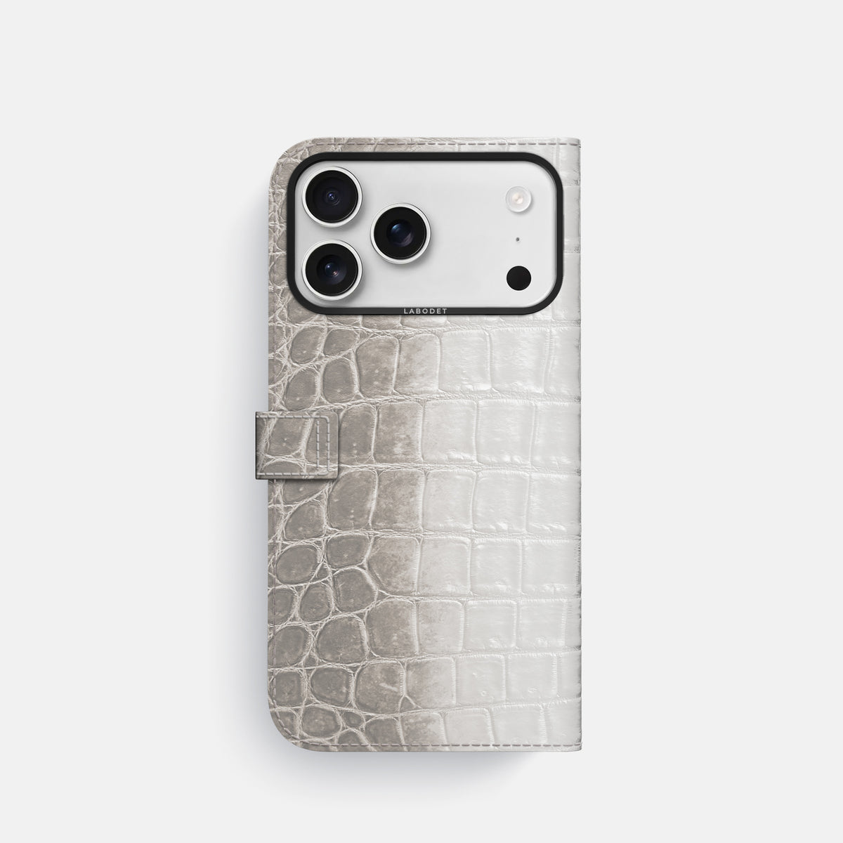 Folio Case with Clasp For iPhone 17 Pro In Himalayan Crocodile -3 | Grey-Black
