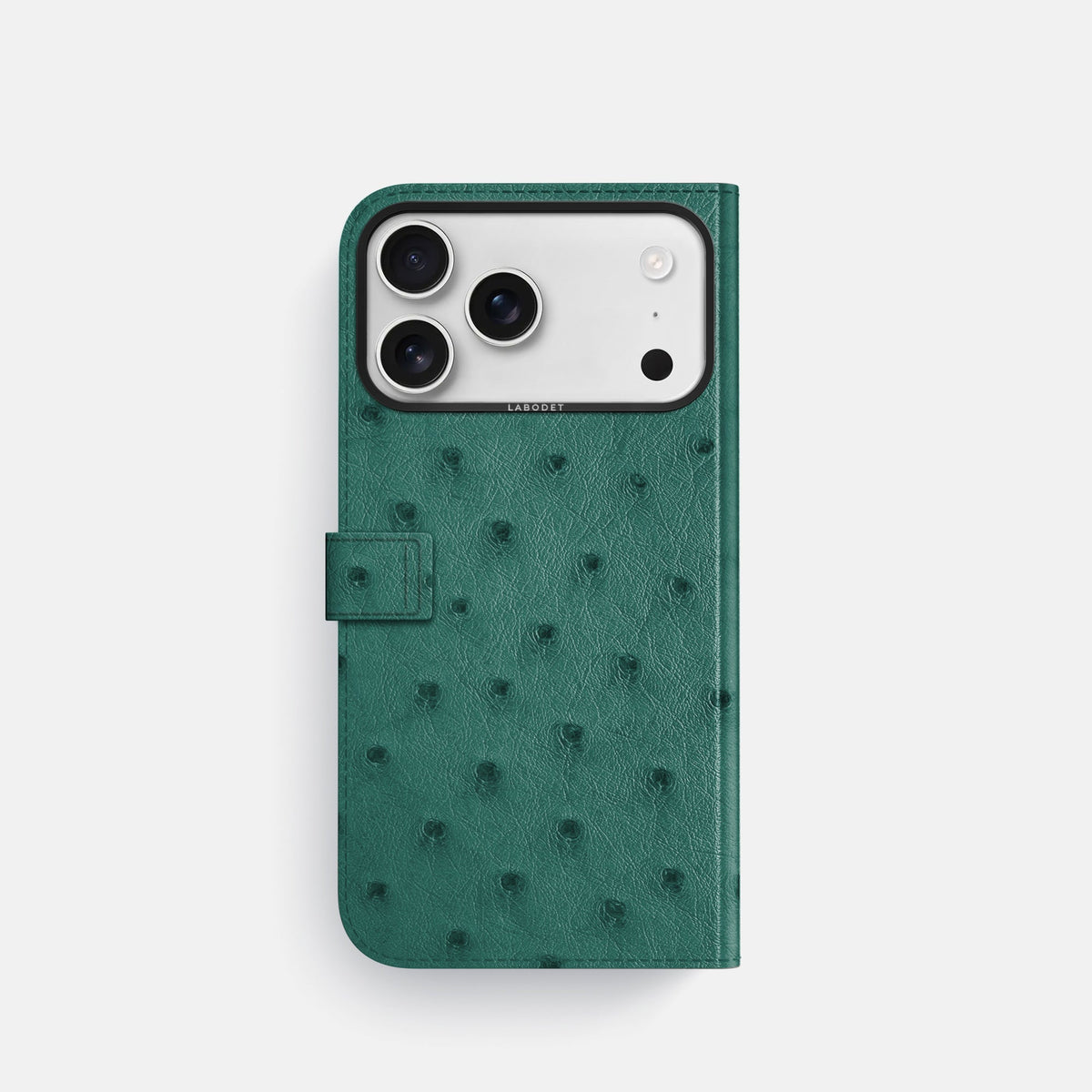 Folio Case with Clasp For iPhone 18 Pro In Ostrich -3 | Forest-Green-Black