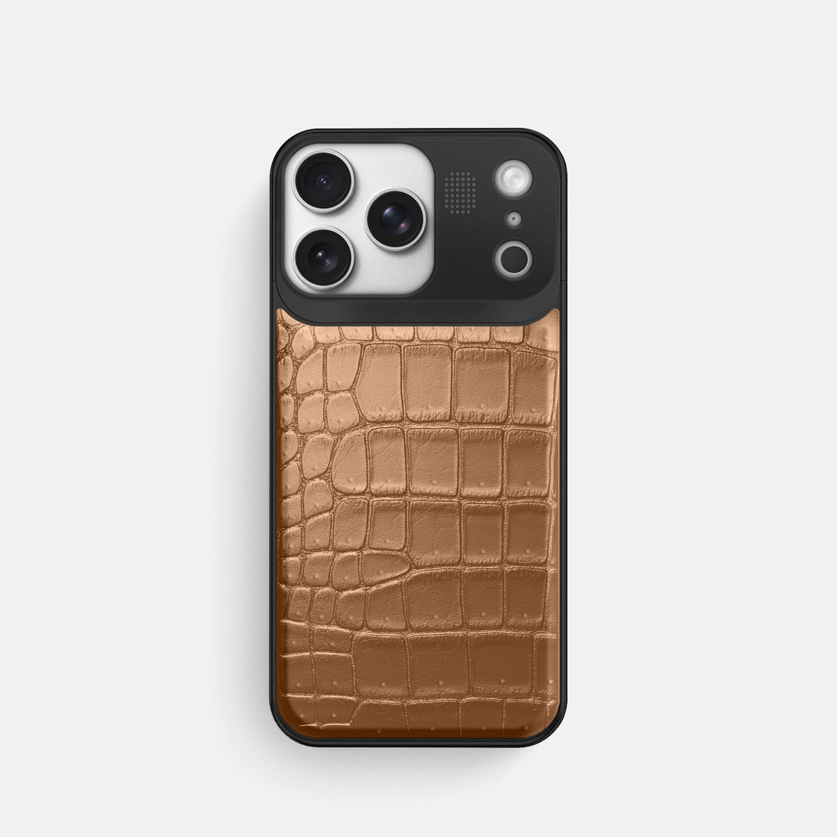 Metal Case For iPhone 17 Pro In Porosus Crocodile -1 | Milk-Chocolate-Black
