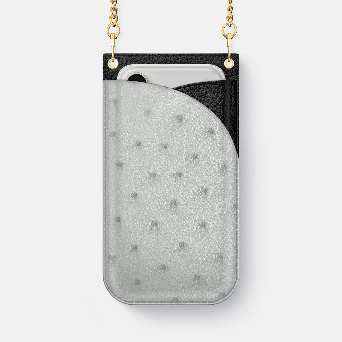 Crossbody Bag For iPhone 17 Pro Max In Ostrich -1 | White-Gold