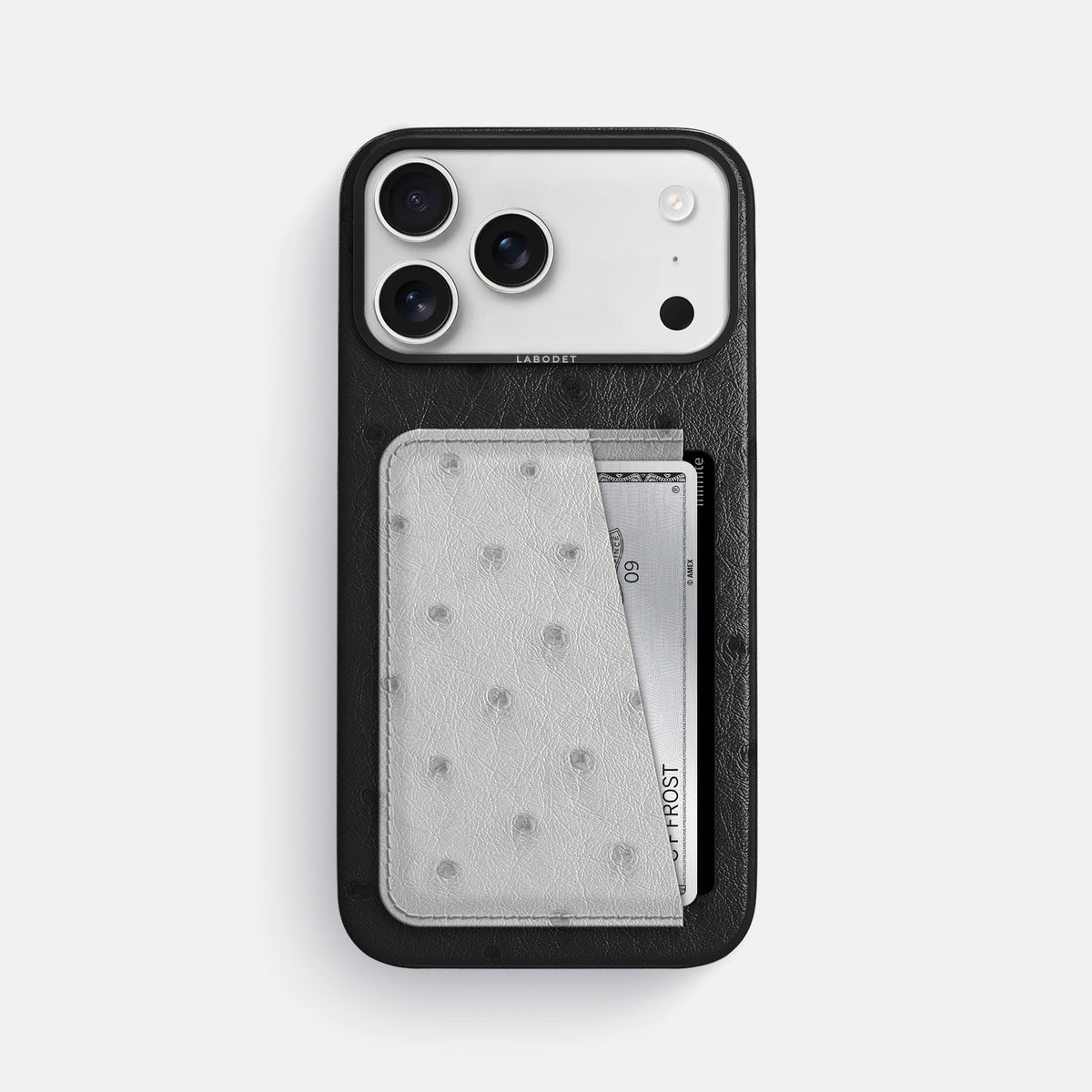 Double Card Case Coloré For iPhone 17 Pro Max In Ostrich -1 | Black-Black